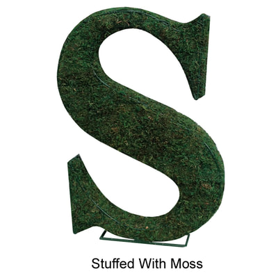 Letter Topiary stuffed with green moss