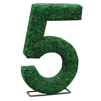 Number topiary stuffed with green moss